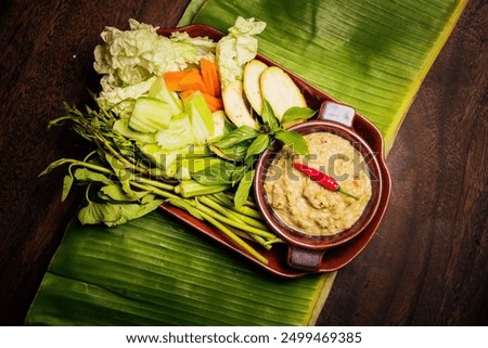 Khmer Fish Paste Dip (Teuk Kreung)​ with fresh vegetable famous food in Cambodia,Traditional khmer food
