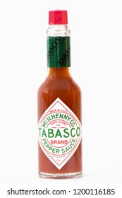 Khon Kaen-Thailand - October,11,2018 : Set Bottle of Tabasco hot sauce, on white background
