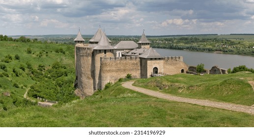 Khotyn Fortress and river Dniester panorama. It is a medieval fortification complex in Ukraine. - Shutterstock ID 2314196929
