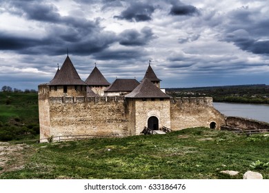 Khotyn Fortress s a fortification complex located on the right bank of the Dniester River in Khotyn of Ukraine Date 1325 - Shutterstock ID 633186476