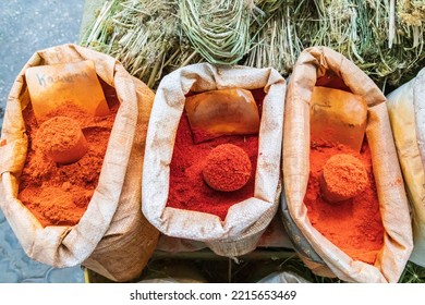 Khujand, Sughd Province, Tajikistan. Bulk Spices For Sale At The Panjshanbe Bazaar In Khujand.