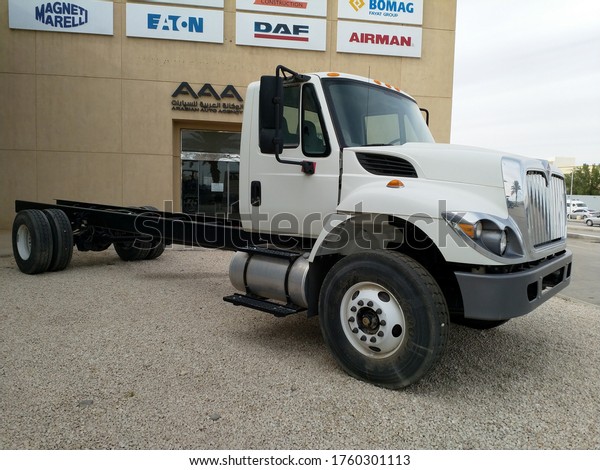 Khurais, Riyadh / Saudi Arabia- December 12 2019; A\
big trailer in a company\
yard.