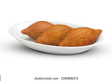 Kibbeh in a plate, isolated on white 