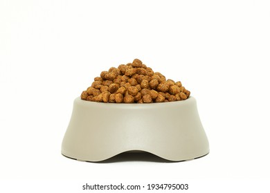 Kibble In Pet Bowl Isolated On White