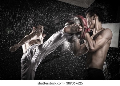 kickboxing class practice training with high kicks - Powered by Shutterstock