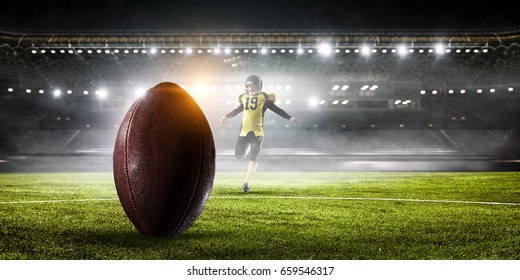 Kicker player on position. Mixed media