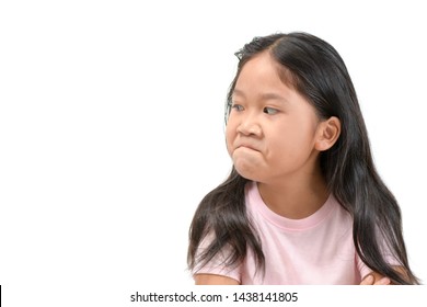 Kid Asian girl face expression envy, jealous isolated white background Negative human emotion facial expression feeling body language
