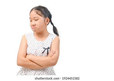 Kid Asian Girl Face Expression Envy, Jealous Isolated White Background Negative Human Emotion Facial Expression Feeling Body Language