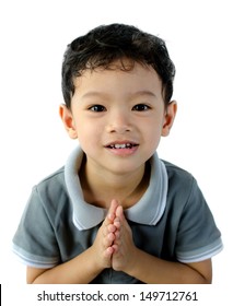 A Kid Is Asking For Permission; Isolated On The White Background