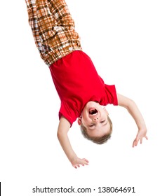 Kid Boy Upside Down Isolated On White