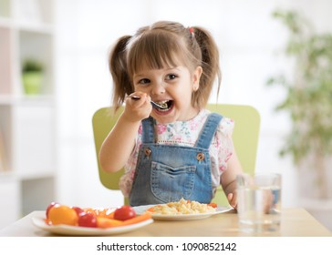 kid child girl eating healthy food at home - Shutterstock ID 1090852142