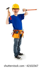 Kid As Construction Worker Isolated On White Background