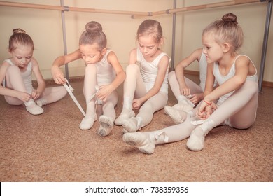  Kid In Dance Class. Child Girl Is Studying Ballet