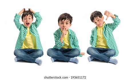 Kid doing silence gesture, bad sign and shouting