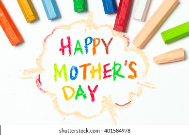 Kid drawing for happy mother's day theme, top view Kid drawing for happy mother's day theme, top view