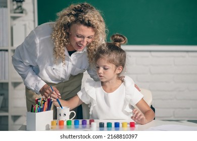 Kid Drawing Teacher Children Elementary School Stock Photo 2168810397 ...