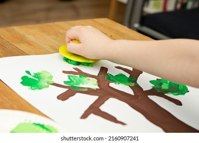 Kid draws gouache spring tree  Children activities  easy ideas at home  Art lessons spring theme  DIY tasks for children  Early education 