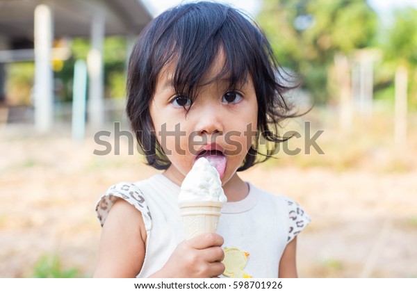 Kid Eating Ice Cream Fun Curly Stock Photo (edit Now) 598701926