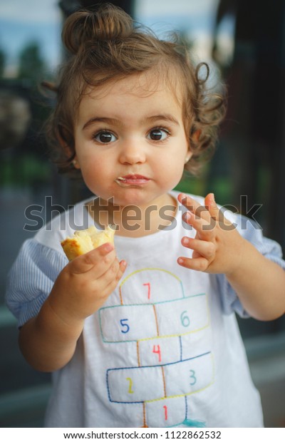 Kid Eating Omelette Her Hands Stock Photo 1122862532 | Shutterstock