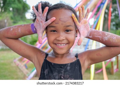 Kid enjoying with art, Black girl making master piece of art happily, Talent child good at art skill - Powered by Shutterstock