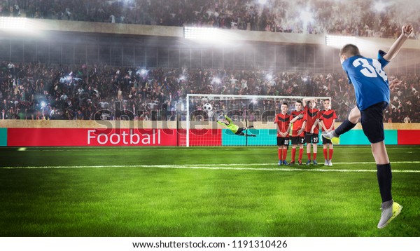 Kid Football Player Taking Penalty Shot Stock Photo (Edit Now) 1191310426