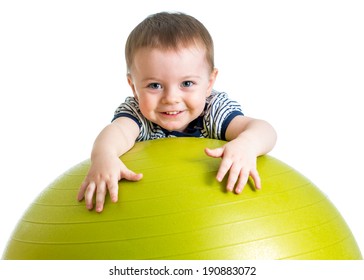 Kid Girl Doing Fitness Exercise With Fitness Ball