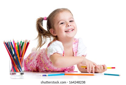 Kid Girl Drawing Pencils Stock Photo 164248238 | Shutterstock