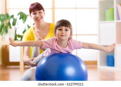 Kid Girl Mother Doing Exercises Fitness Stock Photo 612799211 ...