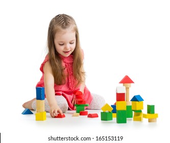 kid girl playing with block toys