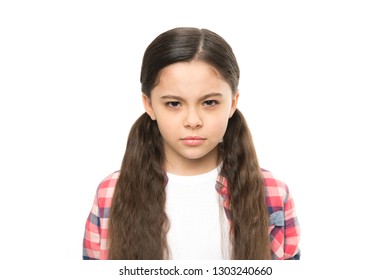 Kid girl suspect you. Brutal revenge. Unhappy child hateful glance. Someone deserve punishment revenge. Latent aggression concept. Aggression and harmful feelings. Offended kid dream about revenge.