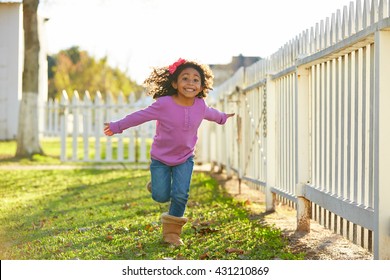 Kid Girl Toddler Playing Running In Park Outdoor Latin Ethnicity