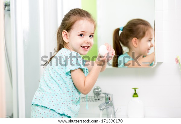 Kid Girl Washing Hands Bathroom Stock Photo 171390170 | Shutterstock