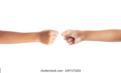 Kid Hand With Fist Gesture Isolated On White Background. Clipping Path Included