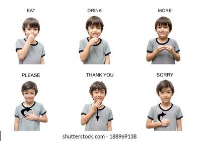 Kid Hand Sign Language On White Background