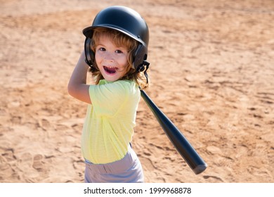 Kid Holding A Baseball Bat. Pitcher Child About To Throw In Youth Baseball.