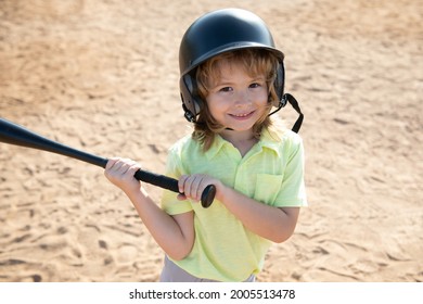 Kid Holding A Baseball Bat. Pitcher Child About To Throw In Youth Baseball.