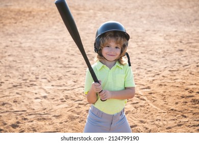 Kid Holding A Baseball Bat. Pitcher Child About To Throw In Youth Baseball.