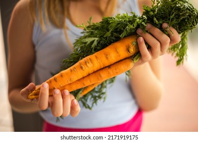 Kid Holding Bunch Of Carrots