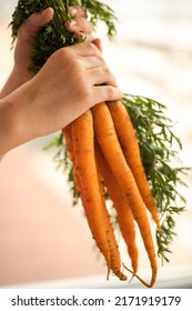 Kid Holding Bunch Of Carrots