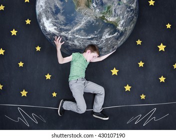 A Kid Holding Up The World - Elements Of This Image Furnished By NASA