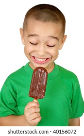 Kid With Ice Cream Bar, Isolated On White Background