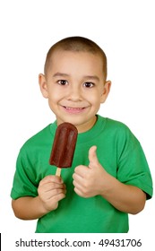 Kid With Ice Cream Bar, Isolated On White Background