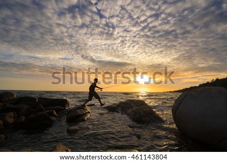 Similar – Image, Stock Photo Man with pipe in midnight sun at the fjord