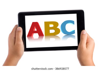 Kid Learning ABC With Tablet Pc Isolated