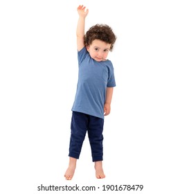 Kid is measuring the growth on isolated white background.
