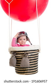 Kid With Pilot Hat On Hot Air Balloon