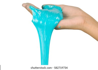 Kid Playing Hand Made Toy Called Slime, Isolated On Withe Background