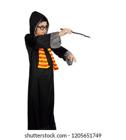 Kid Playing As A Wizard On Halloween Day