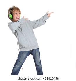 Kid Pointing And Listening To Music