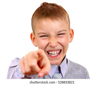 Kid Pointing At You Isolated On The White Background